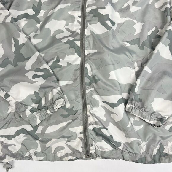 Beautiful Giant Gray Camo Packable Hooded Full Zip Windbreaker Jacket Mens Large - Picture 4 of 9